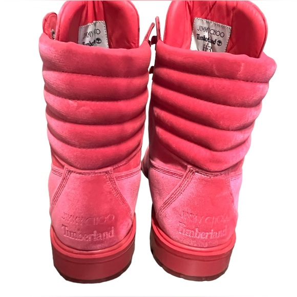 Jimmy Choo X Timberland 6-Inch Puffer Boots in Pink Velvet - Picture 2 of 9